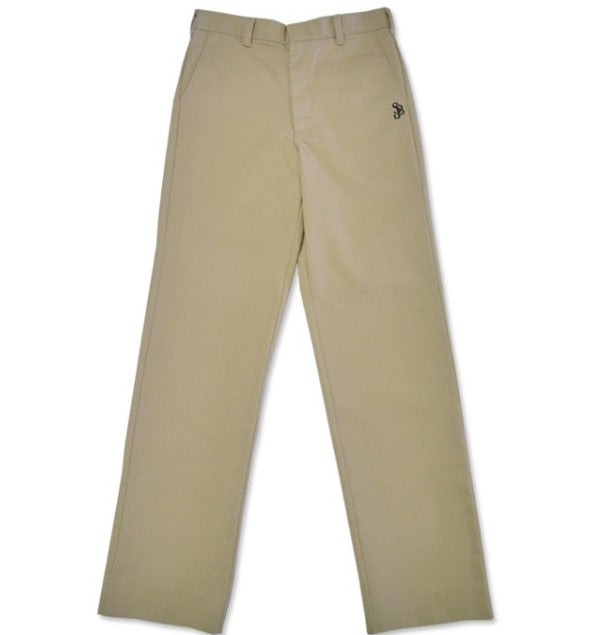 FLAT FRONT PANTS WITH SJB EMBROIDERED LOGO - KHAKI
