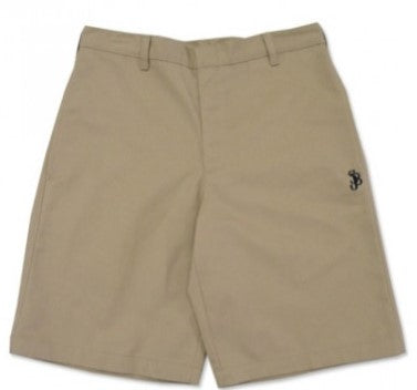 FLAT FRONT SHORTS WITH SJB EMBROIDERED LOGO - KHAKI